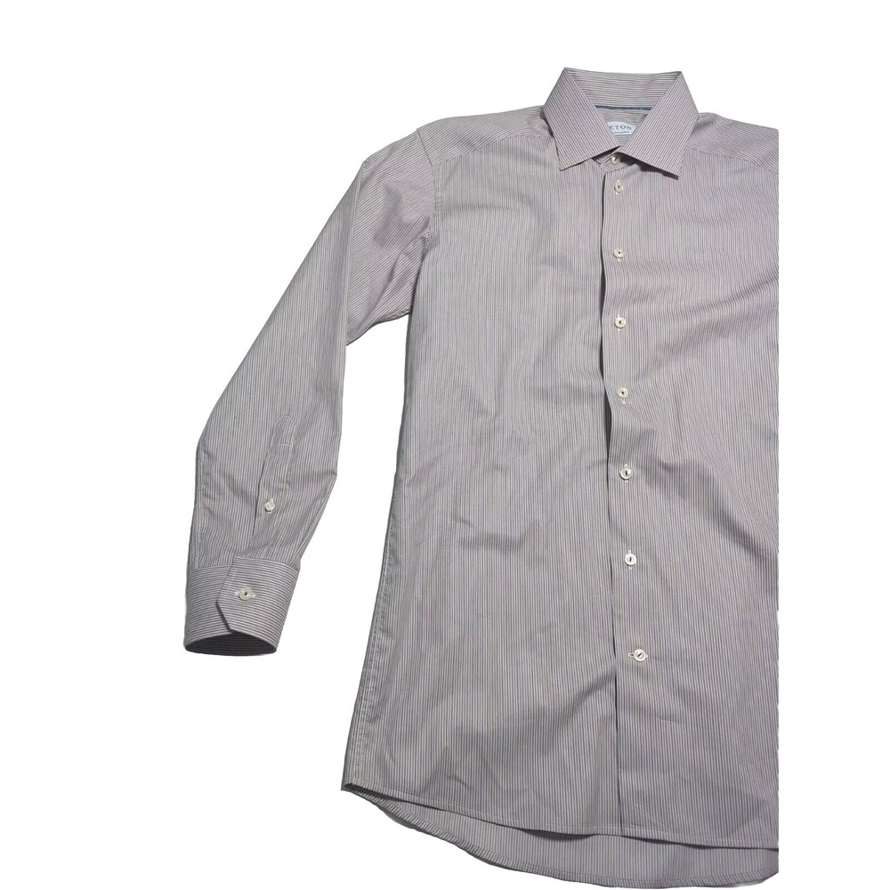Eton Dress Shirt Mens Size 39 15.5 Contemporary Button Up Blue Gold Stripes - Picture 5 of 12